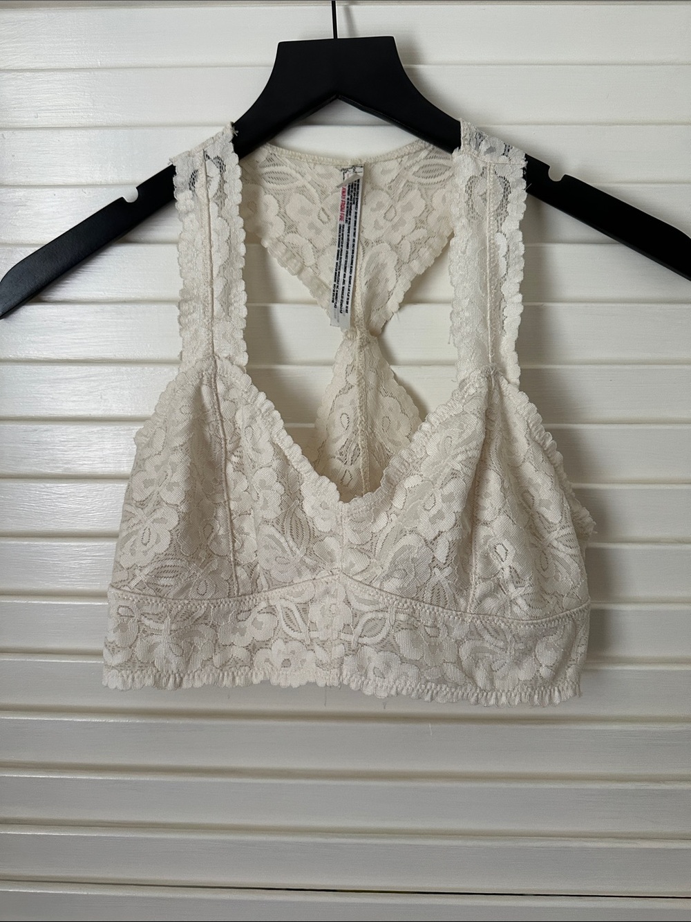 Free People Cream Lace Tank with Floral Overlay